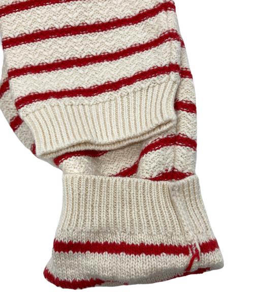 GUCCI（グッチ）GUCCI (グッチ) Embroidered Striped Cotton And Cashmere-Blend Sweater アイボリー×レッド サイズ:XSの古着・服飾アイテム