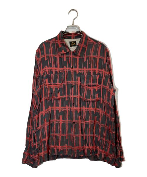Needles（ニードルズ）Needles (ニードルズ) CUT OFF BOTTOM CLASSIC SHIRT グレー×レッド サイズ:Mの古着・服飾アイテム