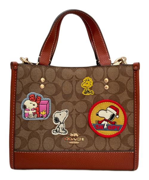 COACH（コーチ）COACH (コーチ) PEANUTS (ピーナッツ) デンプシー トート 22・シグネチャー キャンバス・パッチ ブラウンの古着・服飾アイテム