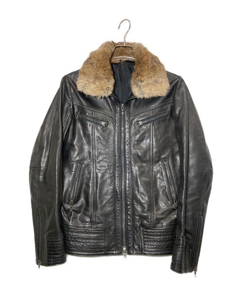 SHELLAC（シェラック）SHELLAC (シェラック) カウレザージャケット ブラック サイズ:44の古着・服飾アイテム