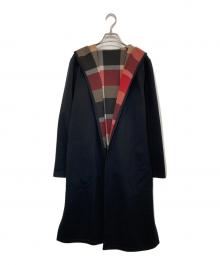 BLUE LABEL CRESTBRIDGE（ブルーレーベルクレストブリッジ）の古着「クレストブリッジチェックリバーシブルダンボールミディ丈コーディガン」｜ブラック