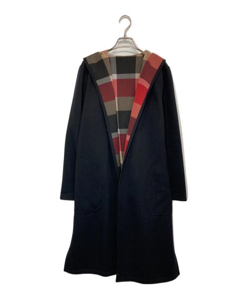 BLUE LABEL CRESTBRIDGE（ブルーレーベルクレストブリッジ）BLUE LABEL CRESTBRIDGE (ブルーレーベルクレストブリッジ) クレストブリッジチェックリバーシブルダンボールミディ丈コーディガン ブラック サイズ:38の古着・服飾アイテム