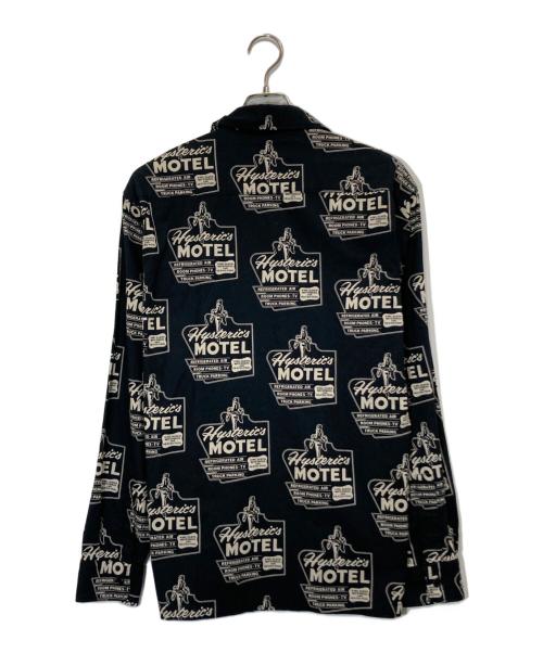 Hysteric Glamour（ヒステリックグラマー）Hysteric Glamour (ヒステリックグラマー) HYSTERIC MOTEL柄 フラットカラーシャツ ブラック サイズ:Lの古着・服飾アイテム