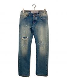 JACOB COHEN（ヤコブコーエン）の古着「ダメージ加工デニムパンツ」｜ブルー