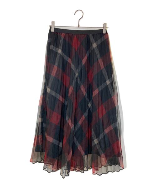 BLUE LABEL CRESTBRIDGE（ブルーレーベルクレストブリッジ）BLUE LABEL CRESTBRIDGE (ブルーレーベルクレストブリッジ) チュールプリーツスカート ブラック×レッド サイズ:38の古着・服飾アイテム