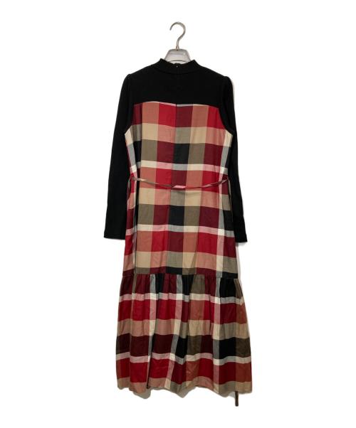 BLUE LABEL CRESTBRIDGE（ブルーレーベルクレストブリッジ）BLUE LABEL CRESTBRIDGE (ブルーレーベルクレストブリッジ) クレストブリッジチェックエアリーツイルテレココンビドレス レッド×ブラック サイズ:38の古着・服飾アイテム