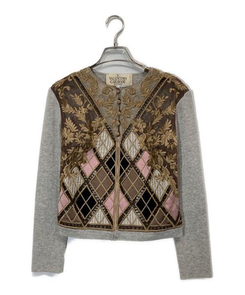 VALENTINO GARAVANI（ヴァレンティノ・ガラヴァーニ）VALENTINO GARAVANI (ヴァレンティノ・ガラヴァーニ) レース刺繍カシミヤ混カーディガン グレー サイズ:Mの古着・服飾アイテム