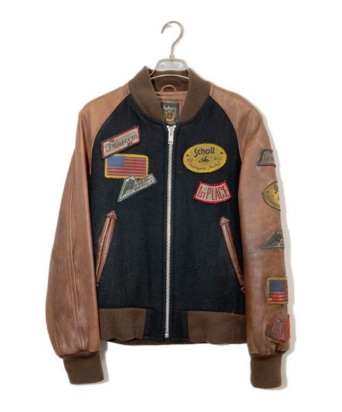 Schott（ショット）Schott (ショット) アームレザースタジャン ブラック×ブラウン サイズ:Ⅿの古着・服飾アイテム