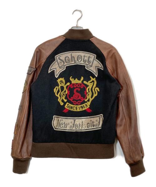 Schott（ショット）Schott (ショット) アームレザースタジャン ブラック×ブラウン サイズ:Ⅿの古着・服飾アイテム