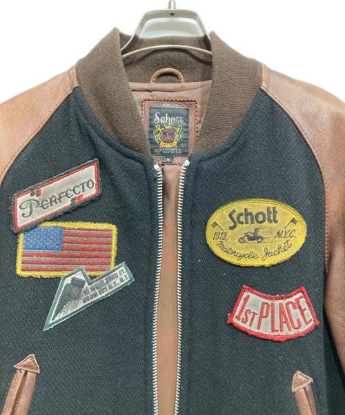 Schott（ショット）Schott (ショット) アームレザースタジャン ブラック×ブラウン サイズ:Ⅿの古着・服飾アイテム