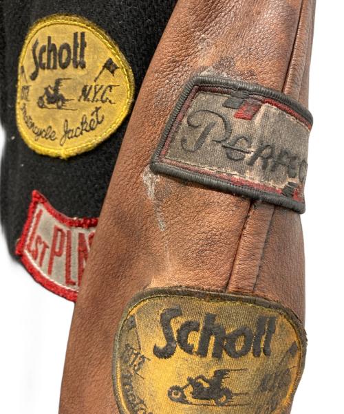 Schott（ショット）Schott (ショット) アームレザースタジャン ブラック×ブラウン サイズ:Ⅿの古着・服飾アイテム