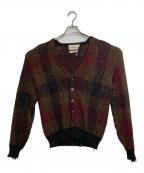 CORWINコーウィン）の古着「ヴィンテージモヘア混ボロカーディガン」｜ブラウン×レッド