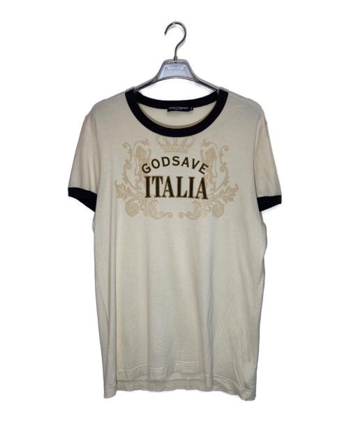 DOLCE & GABBANA（ドルチェ＆ガッバーナ）DOLCE & GABBANA (ドルチェ＆ガッバーナ) God Save Italia ShirT ベージュ サイズ:54の古着・服飾アイテム