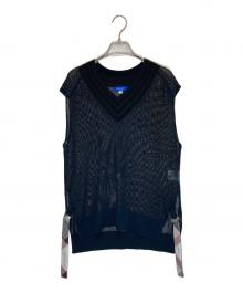 BLUE LABEL CRESTBRIDGE（ブルーレーベルクレストブリッジ）の古着「リネンブレンドメッシュニット」｜ネイビー