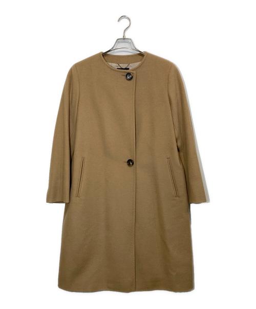 23区（ニジュウサンク）23区 (ニジュウサンク) ウールアンゴラビーバーノーカラーコート ブラウン サイズ:40の古着・服飾アイテム