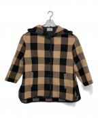 MARELLAマレーラ）の古着「チェックフーデッドコート」｜ベージュ×ブラック