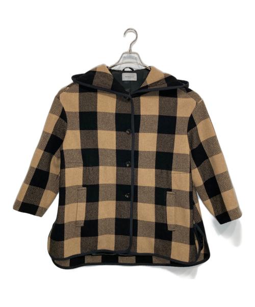 MARELLA（マレーラ）MARELLA (マレーラ) チェックフーデッドコート ベージュ×ブラック サイズ:42の古着・服飾アイテム