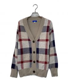BLUE LABEL CRESTBRIDGE（ブルーレーベルクレストブリッジ）の古着「ヘアリークレストブリッジチェックジャカードカーディガン」｜ベージュ