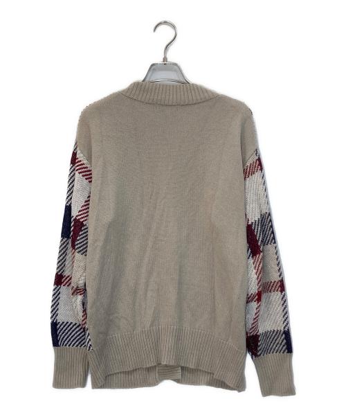 BLUE LABEL CRESTBRIDGE（ブルーレーベルクレストブリッジ）BLUE LABEL CRESTBRIDGE (ブルーレーベルクレストブリッジ) ヘアリークレストブリッジチェックジャカードカーディガン ベージュ サイズ:38の古着・服飾アイテム