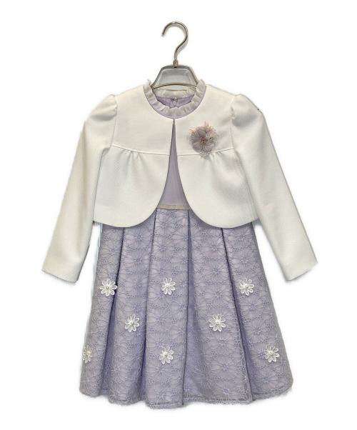 Petit Main（プティマイン）Petit Main (プティマイン) 花レースOP+ギャザーJKセット ホワイト×パープル サイズ:120cmの古着・服飾アイテム