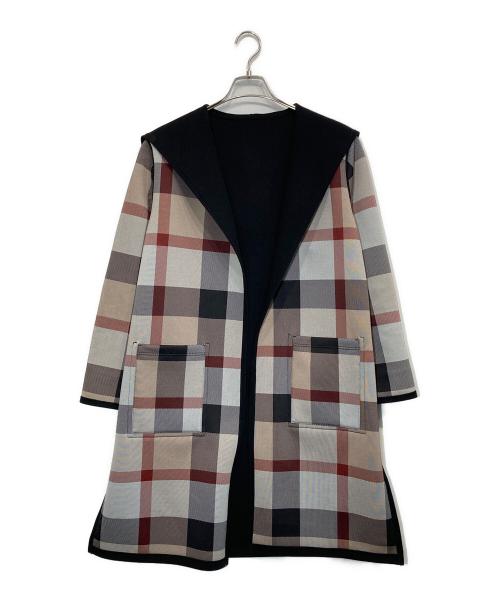 BLUE LABEL CRESTBRIDGE（ブルーレーベルクレストブリッジ）BLUE LABEL CRESTBRIDGE (ブルーレーベルクレストブリッジ) チェックリバーシブルダンボールコーディガン ブラック サイズ:38の古着・服飾アイテム