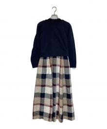 BLUE LABEL CRESTBRIDGE（ブルーレーベルクレストブリッジ）の古着「3WAY チェックワンピース」｜ネイビー×ベージュ
