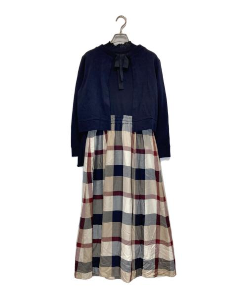BLUE LABEL CRESTBRIDGE（ブルーレーベルクレストブリッジ）BLUE LABEL CRESTBRIDGE (ブルーレーベルクレストブリッジ) 3WAY チェックワンピース ネイビー×ベージュ サイズ:38の古着・服飾アイテム
