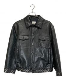 MOSCHINO JEANS（モスキーノジーンズ）の古着「ピースマークスタッズレザージャケット」｜ブラック