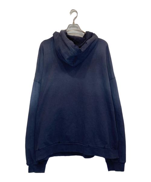 BALENCIAGA（バレンシアガ）BALENCIAGA (バレンシアガ) ダメージ加工NO COMMENTプリントプルオーバーパーカー ネイビー サイズ:4の古着・服飾アイテム