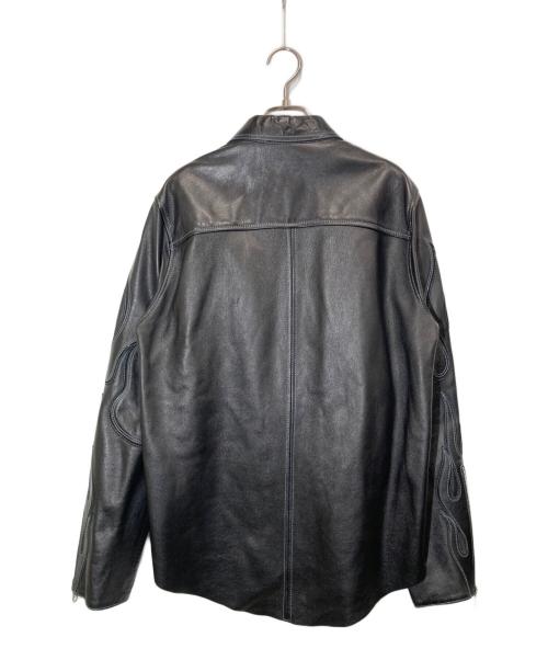 -（-）- (-) フレイムデザインレザーシャツ ブラック サイズ:-の古着・服飾アイテム