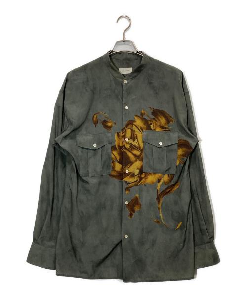 BED J.W. FORD（ベッドフォード）BED J.W. FORD (ベッドフォード) プリントノーカラーシャツ カーキの古着・服飾アイテム