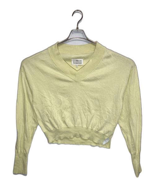 Maison Margiela 4（メゾンマルジェラ 4）Maison Margiela 4 (メゾンマルジェラ 4) エルボーパッチ Vネック コットンニット イエロー サイズ:Sの古着・服飾アイテム