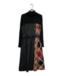 BLUE LABEL CRESTBRIDGE（ブルーレーベルクレストブリッジ）の古着「タータンチェック ニットコンビワンピース」｜ブラック