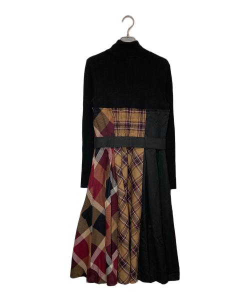 BLUE LABEL CRESTBRIDGE（ブルーレーベルクレストブリッジ）BLUE LABEL CRESTBRIDGE (ブルーレーベルクレストブリッジ) タータンチェック ニットコンビワンピース ブラック サイズ:38の古着・服飾アイテム