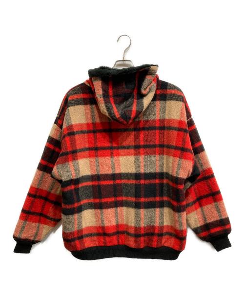 MELTON（メルトン）MELTON (メルトン) ウールチェックフーデットジャケット レッド サイズ:Lの古着・服飾アイテム