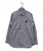 PLAY COMME des GARCONSプレイコムデギャルソン）の古着「ハートワッペンストライプシャツ」｜ブルー