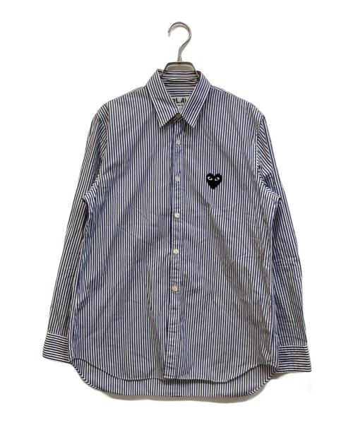 PLAY COMME des GARCONS（プレイコムデギャルソン）PLAY COMME des GARCONS (プレイコムデギャルソン) ハートワッペンストライプシャツ ブルー サイズ:Sの古着・服飾アイテム