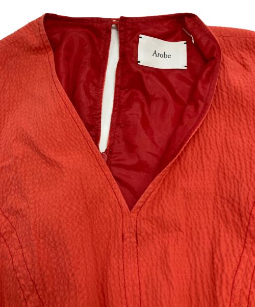 Arobe（アローブ）Arobe (アローブ) ノースリーブギャザーワンピース レッド サイズ:2の古着・服飾アイテム