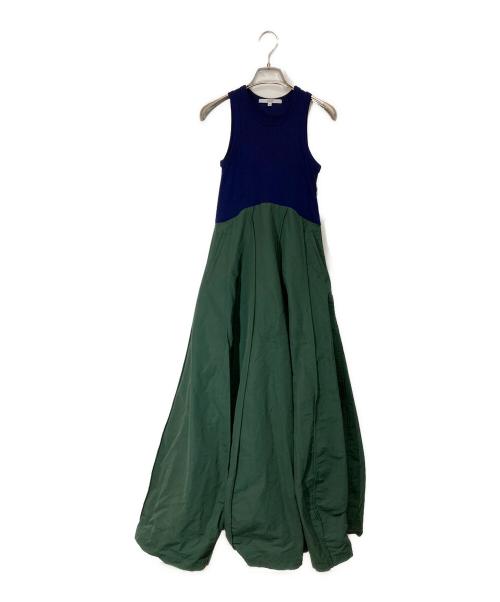 UN3D.（アンスリード）UN3D. (アンスリード) アウトシームリブコンビワンピース ネイビー×グリーン サイズ:36の古着・服飾アイテム