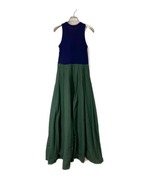 UN3D.（アンスリード）UN3D. (アンスリード) アウトシームリブコンビワンピース ネイビー×グリーン サイズ:36の古着・服飾アイテム