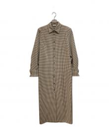 CLANE（クラネ）の古着「POWER SHOULDER CHECK SHIRT ONEPIECE」｜ベージュ