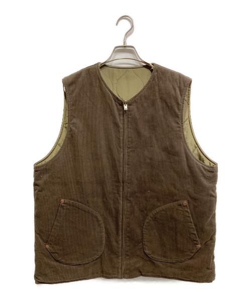 AVIREX（アヴィレックス）AVIREX (アヴィレックス) REVERSIBLE CORDUROY DECK VEST カーキ×ブラウン サイズ:XLの古着・服飾アイテム