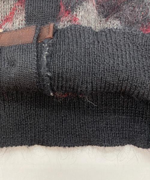 Sears（シアーズ）Sears (シアーズ) ヴィンテージモヘアブレンドカーディガン ブラック×レッド サイズ:Mの古着・服飾アイテム