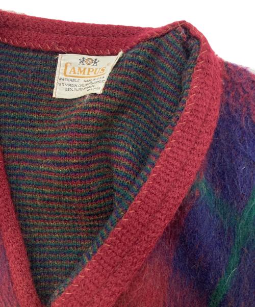 CAMPUS（キャンパス）CAMPUS (キャンパス) ヴィンテージモヘアブレンドカーディガン レッド×ネイビー サイズ:Mの古着・服飾アイテム