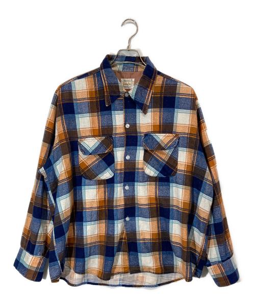 golden Line（ゴールデンライン）Golden Line (ゴールデンライン) ヴィンテージチェックシャツ ネイビー×ブラウン サイズ:XLの古着・服飾アイテム