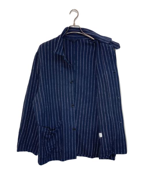 FOLL（フォル）FOLL (フォル) khadi cotton loose shirt ネイビー×ホワイト サイズ:2の古着・服飾アイテム