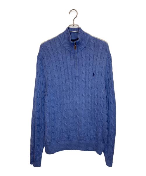 POLO RALPH LAUREN（ポロ・ラルフローレン）POLO RALPH LAUREN (ポロ・ラルフローレン) ハーフジップケーブルニット ブルー サイズ:Lの古着・服飾アイテム