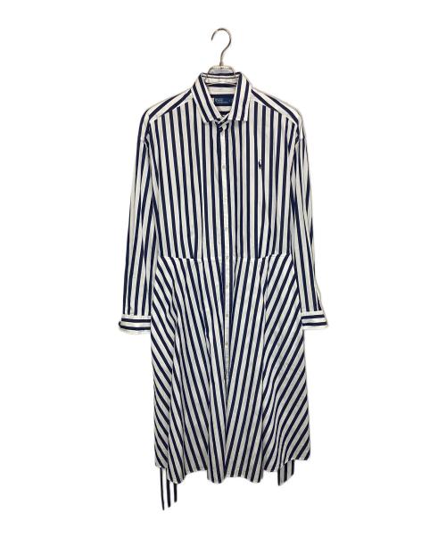 POLO RALPH LAUREN（ポロ・ラルフローレン）POLO RALPH LAUREN (ポロ・ラルフローレン) ベルテッド ストライプド コットン シャツドレス ネイビー×ホワイト サイズ:Mの古着・服飾アイテム