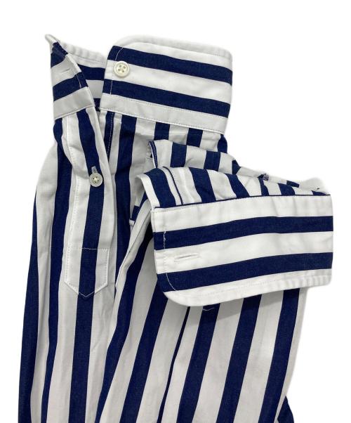POLO RALPH LAUREN（ポロ・ラルフローレン）POLO RALPH LAUREN (ポロ・ラルフローレン) ベルテッド ストライプド コットン シャツドレス ネイビー×ホワイト サイズ:Mの古着・服飾アイテム