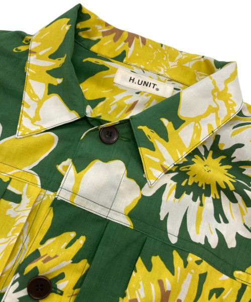 H.UNIT（エイチユニット）H.UNIT (エイチユニット) フラワープリントシャツ グリーン×イエロー サイズ:3の古着・服飾アイテム